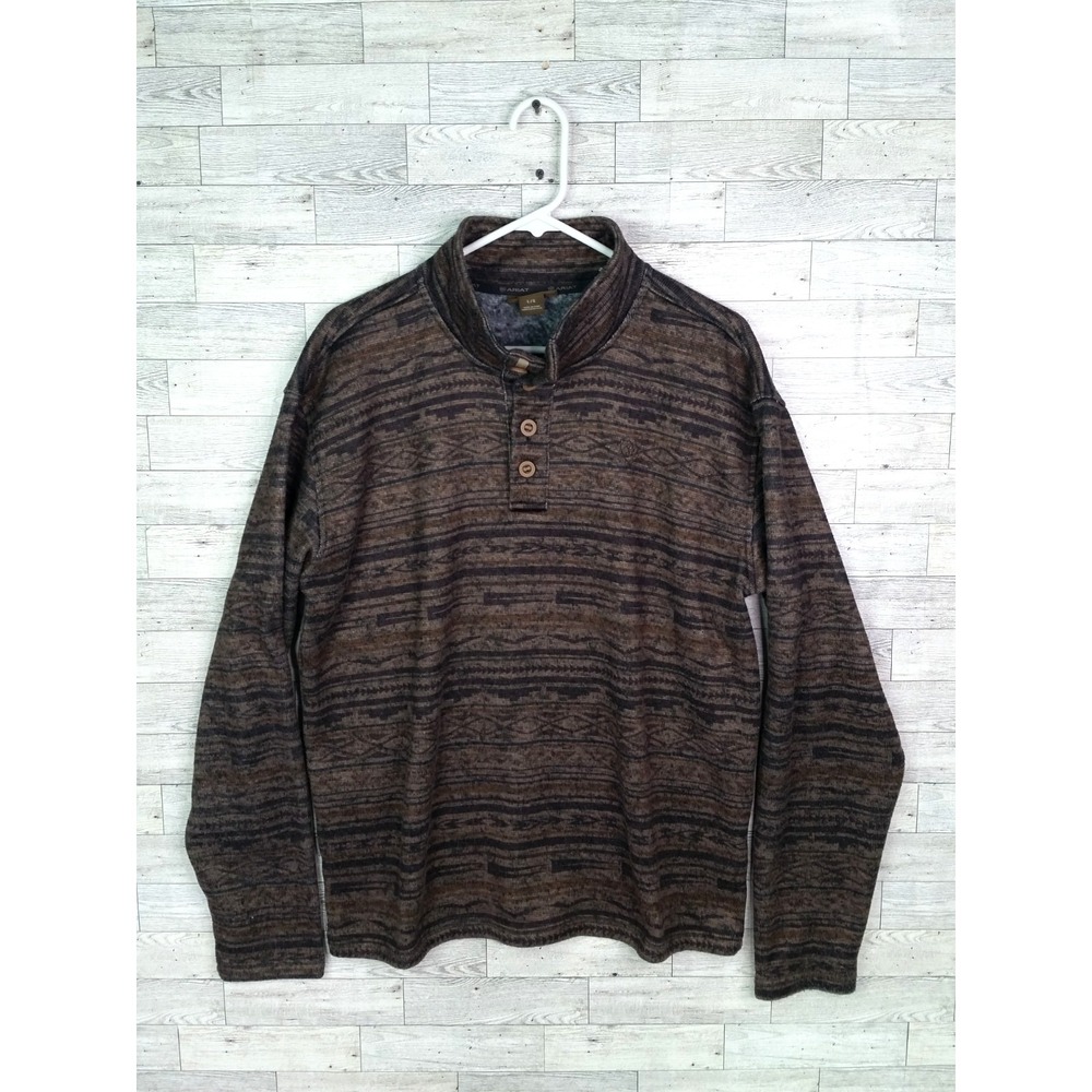 Men's‎ Ariat Tek Wesley Fleece Sweater Pullover Top Brown Serape Aztec Large L